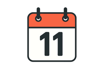 Date 11 on calendar icon vector. Eleventh day of the month. Daily appointment, schedule, or event reminder symbol. Flat design graphic illustration for web and mobile apps.