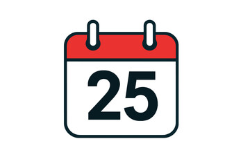 Day 25 calendar icon. Date and schedule symbol. Appointment, event reminder, and deadline concept. Time management and business planning. Flat vector graphic illustration.