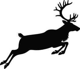 Majestic reindeer leaping forward in a dynamic pose on transparent background silhouette