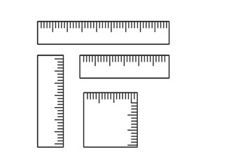 Ruler set in centimeters and millimeters for size measurement. Vector illustration of a school or office tool. Draft and engineering instrument for measuring length. Outline icons.