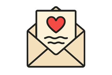 Romantic love letter in open envelope with red heart. Valentine's Day greeting card. Vector illustration for romance, anniversary, wedding invitation. I love you message.