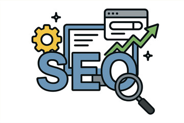SEO Search Engine Optimization concept. Digital marketing strategy for website traffic growth and ranking. Keyword research analysis. Business data analytics vector illustration.