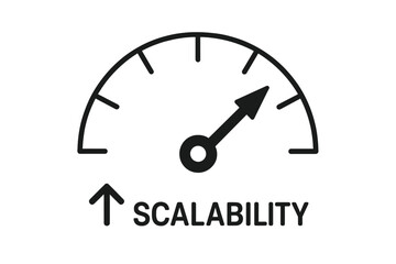 Scalability gauge sign vector. Scalable measurement symbol. Concept for business growth, capacity, and potential. Performance and efficiency meter for development. Speed test icon.
