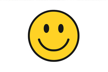 Fototapeta premium Simple yellow smiley face icon. Happy smiling emoticon. Positive emotion symbol. Good mood and joy concept. Retro 70s groovy graphic element. Vector illustration design.