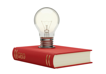 Red book with light bulb isolated, concept of knowledge and education, idea generation and creative thinking, on transparent background
