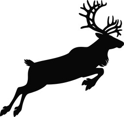 Leaping reindeer in full stride a striking black silhouette on transparent background