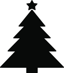 Obraz premium Simple black christmas tree graphic with a star on transparent background silhouette