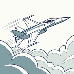 Dynamic fighter jet soars through stylized clouds, evoking power and adventure, perfect for aviation enthusiasts and patriotic themes celebrating air power