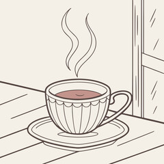 Stylized steaming cup of coffee for a cozy break, evokes warmth and relaxation, perfect for a modern cafe or blog design, originally a scalable vector graphic