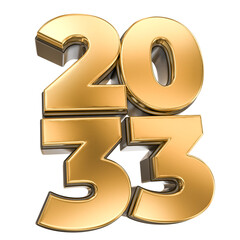 Luxurious Golden 3D Year 2033 isolated on white background, representing future milestones and prosperity.