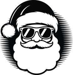 Cool santa claus face with sunglasses and beard on transparent background silhouette