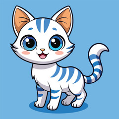 cat vector, Smiling Kawaii Cat Vector, Cute Cat Vector,Adorable Cartoon Kitty with Blue Eyes,Happy White Cat with Blue Stripes,Cute Cartoon Kitten with Blue Eyes, cat cartoon,cat design, cat concept, 