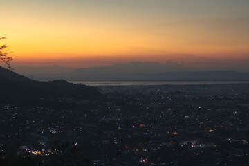 City Lights at Dusk in Gorontalo, Indonesia