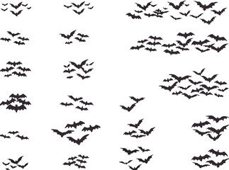 Set of bats flying isolated on white

