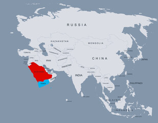 Detailed Map of Yemen and Saudi Arabia with Borders and Cities