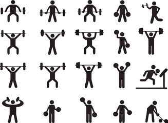 Pictogram people with weights illustrated on white


