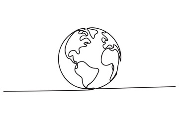 Globe in single line drawing style simple world map outline vector for contemporary design
