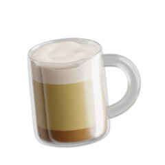 3D Flat White Coffee Icon - Microfoam Espresso Milk Beverage Symbol