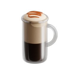 3D Caramel Macchiato Icon - Sweet Coffee Caramel Drizzle Beverage Symbol