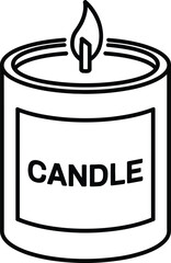 Simple line art illustration of a burning candle on transparent background silhouette