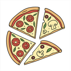 Vector Illustration of Pizza Slices with Tomato and Mushroom Toppings