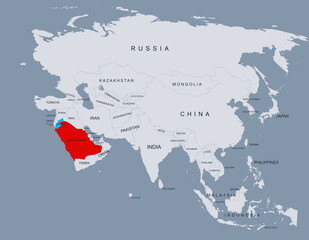 Jordan and Saudi Arabia Highlighted on Middle East Map Showing Borders and Locations