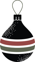 Festive black christmas ornament with stripes versatile graphic on transparent background silhouette