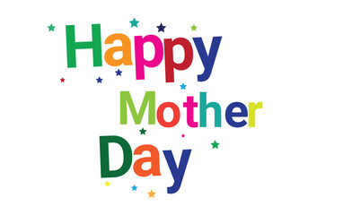 Colorful Happy Mother’s Day Text Design with Stars on White Background