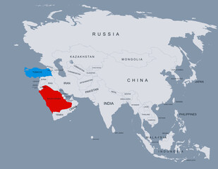 Political Map of Turkey and Saudi Arabia with Cities and Border
