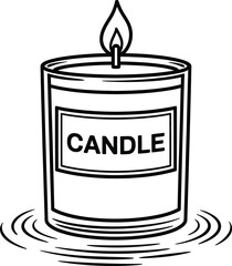 Simple black and white candle drawing with the word candle on transparent background silhouette