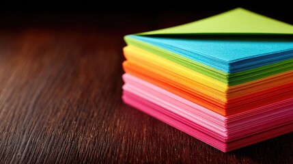 Fototapeta premium Colorful sheets of paper stacked in various vibrant hues.