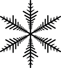Detailed black snowflake illustration with intricate design on transparent background silhouette