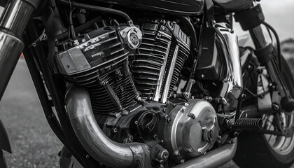 ヴィンテージな雰囲気で描かれたエンジンの造形がバイクの存在感を際立たせる構図