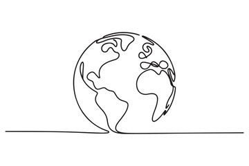 Hand drawn one line earth globe vector outline illustration for global concept design
