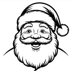 Festive santa claus face with beard and hat on transparent background silhouette