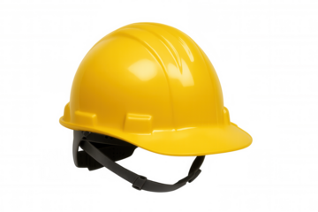Yellow hard hat representing safety, construction, and engineering industry work on transparent background