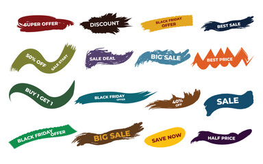 Brush sale, offer , discount , colorful stickers, tags banners collection template promotion