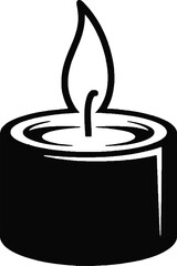 Simple black candle icon illustration with flame on transparent background silhouette