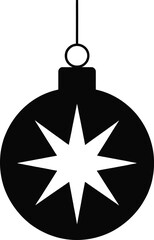 Fototapeta premium Black christmas ornament hanging from a string on transparent background silhouette