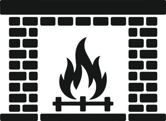 Simple black fireplace icon with flames perfect for designs on transparent background silhouette