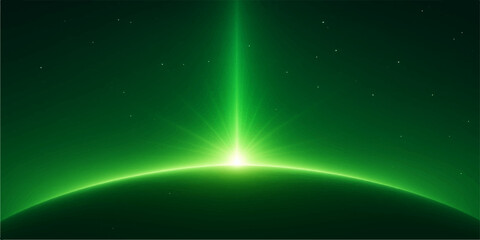 Abstract dark blue space illustration with a glowing earth planet, star light, and laser energy ray design backdrop