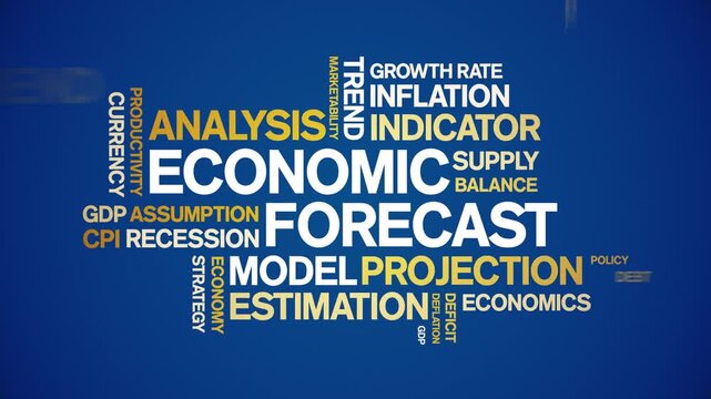Economic Forecast animated word cloud-text design animation tag kinetic typography seamless loop.