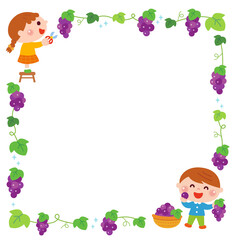 ぶどう狩りをするこどもたちのフレーム素材