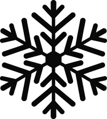 Intricate black snowflake design element with sharp details on transparent background silhouette