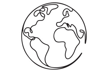 Hand drawn one line earth globe vector outline illustration for global concept design
