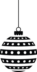 Detailed black and white christmas ornament design on transparent background silhouette