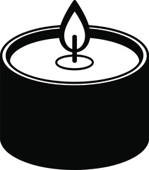 Simple black candle design element with flame on transparent background silhouette
