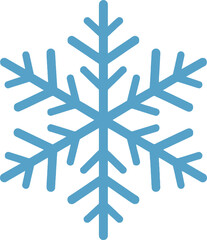 Detailed blue snowflake graphic design element on transparent background silhouette