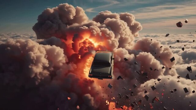 Car Explosion Destruction Action Scene Dramatic Cloudscape