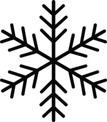 Detailed black snowflake design element with intricate lines on transparent background silhouette
